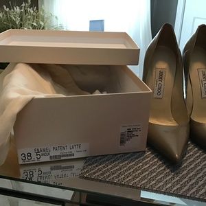 Jimmy Choo Anouk Patient Leather Latte Pumps